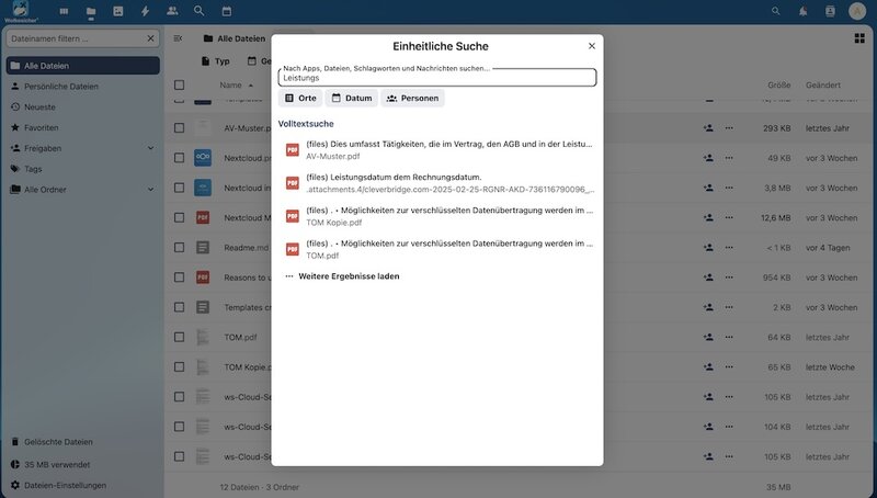 Volledige tekstzoekopdracht voor Nextcloud